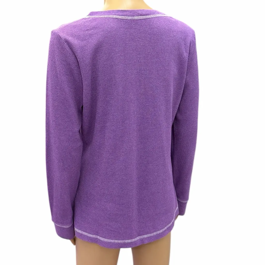 Lizwear purple thermal waffle knit long sleeve v neck top kangaroo pocket Medium - Image 7