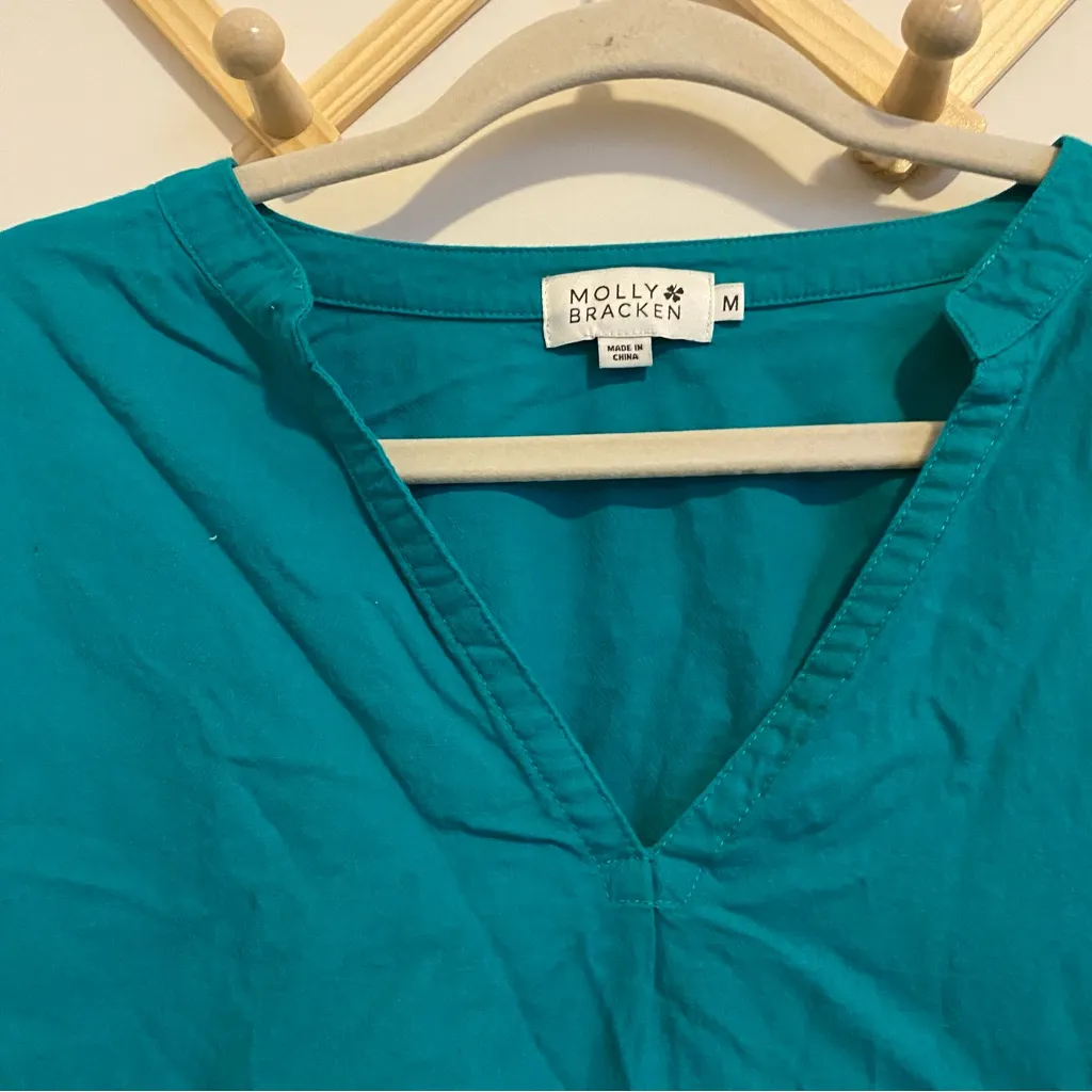 Molly Bracken Teal Cotton Short Sleeved Blouse size Medium - Image 3
