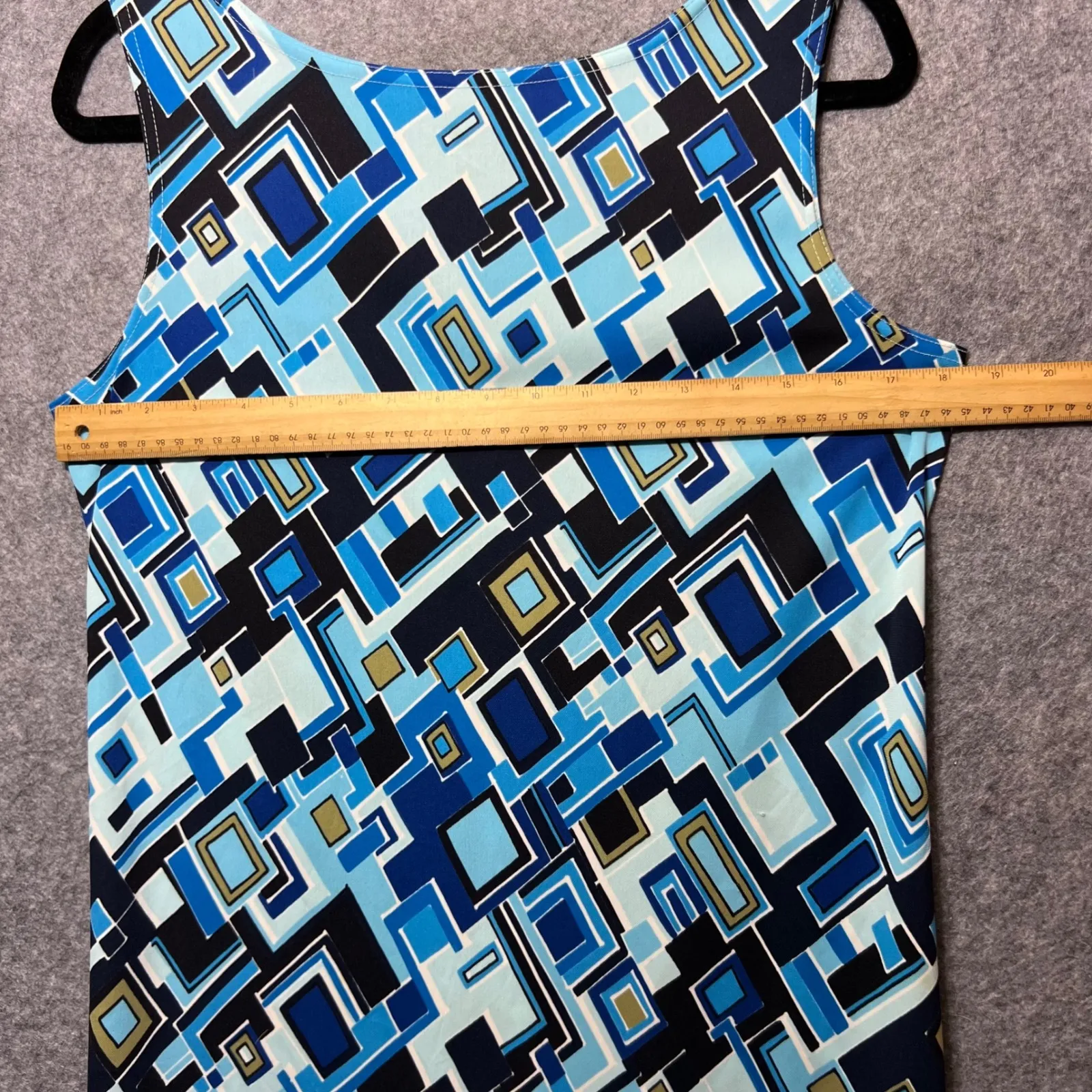 G.A.S. Vintage Sleeveless Dress Geometric Blue Mod Print Large Polyester 90s Y2K - Image 2