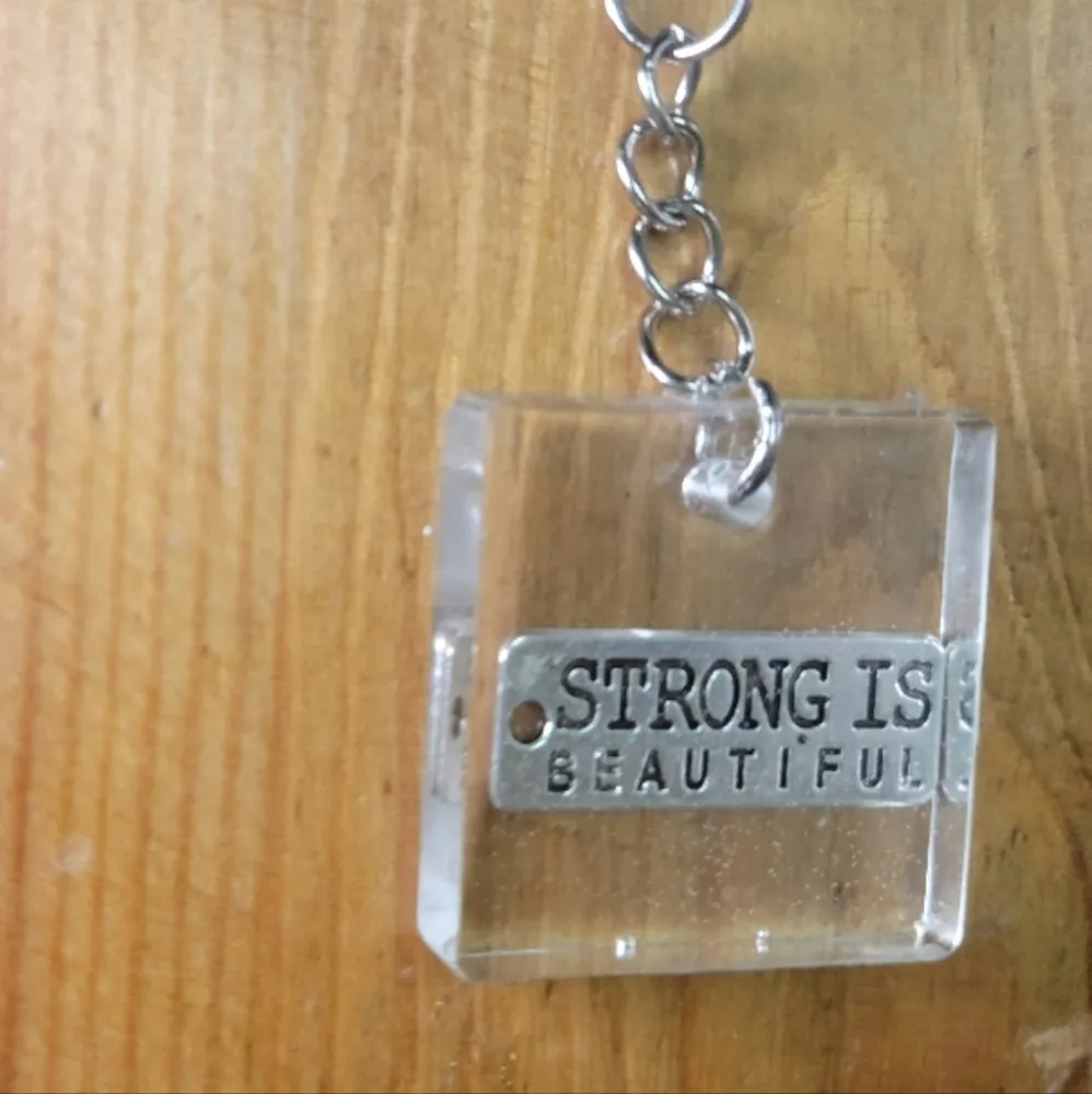5/$25 Strong is Beautiful Keychain Silver - Image 2