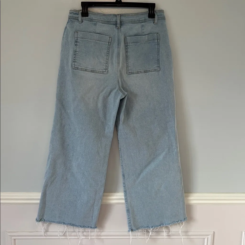 Kensie The Kaya High Waist Raw Hem Wide Leg Jeans Light Blue Ankle Sz 10/30 - Image 7