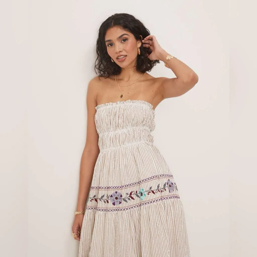 Free People Kalani Striped Cotton Midi Dress in the Ivory Stripe Combo XS - Image 5