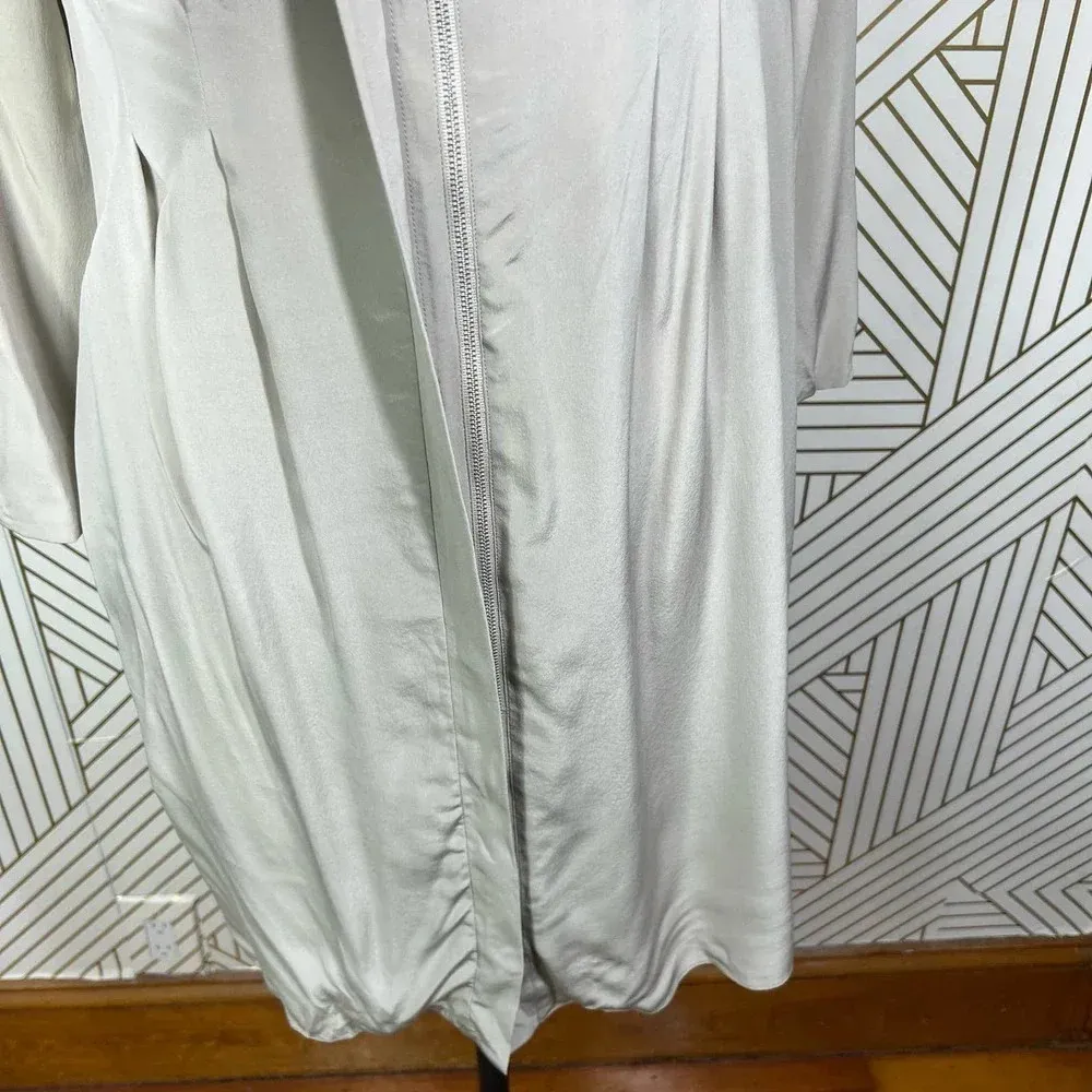 Nellie Partow‎ Zip Front Beige Cream Silk Trench Dress Size US Small Tan - Image 5