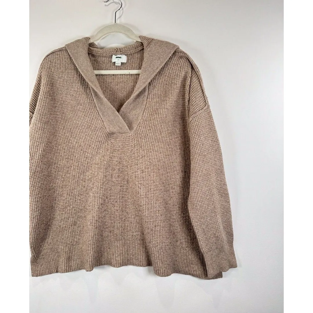 Aerie Womens Sweater Brown CozyUp Waffle Hoodie V Neck Pullover Stretch Large - Image 7
