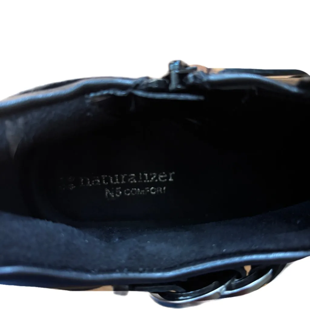 Naturalizer Elisa Black Leather Ankle Boots Overlapping Ring Hardware Size 10 40 - Image 2