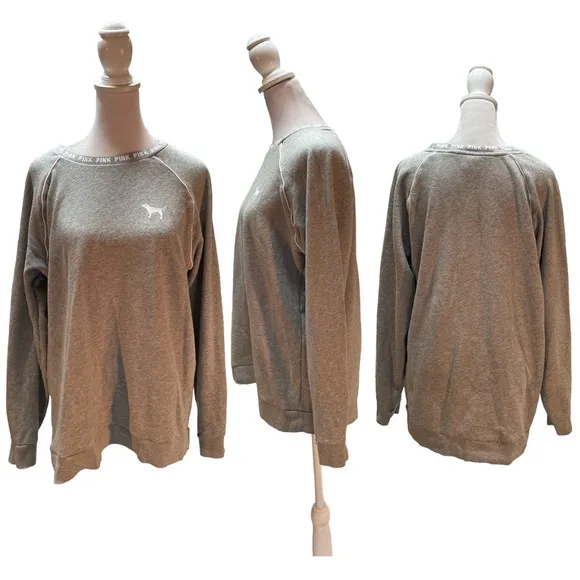 PINK Victoria's Secret Gray Logo Pullover Crew Neck Sweatshirt Size Small - Image 2