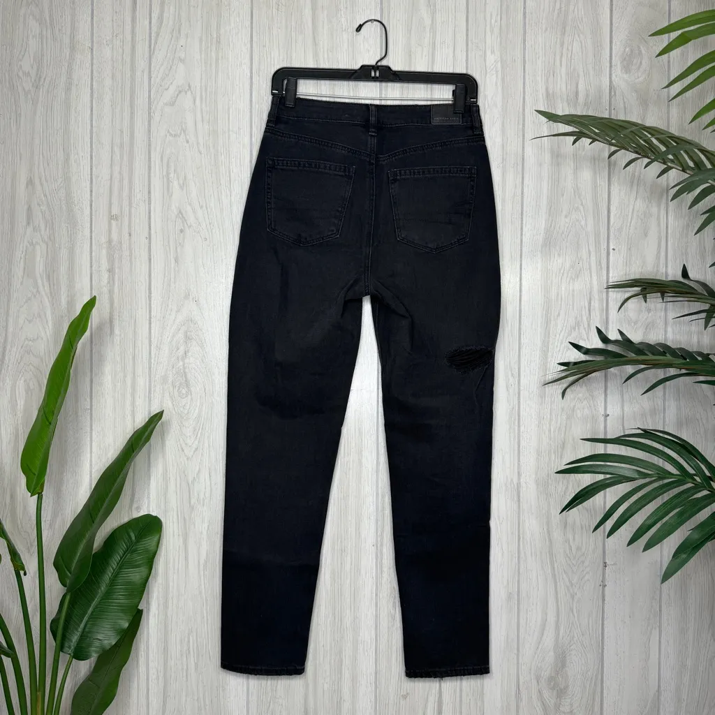 American Eagle High Rise Comfort Stretch Waistband Destroyed Black Mom Jeans 2 - Image 3