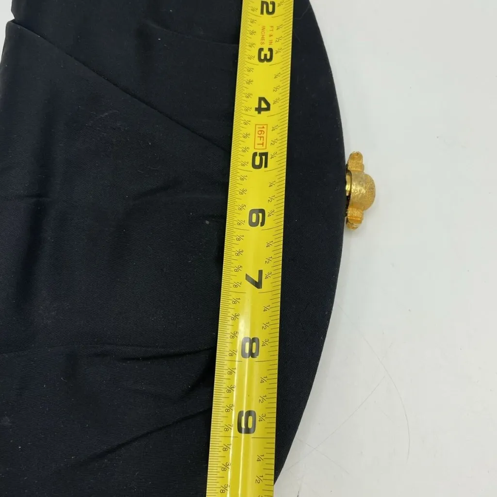 Vintage CROWN LEWIS Black Purse Clutch Evening Handbag 12” X 6” Gold Latch - Image 9