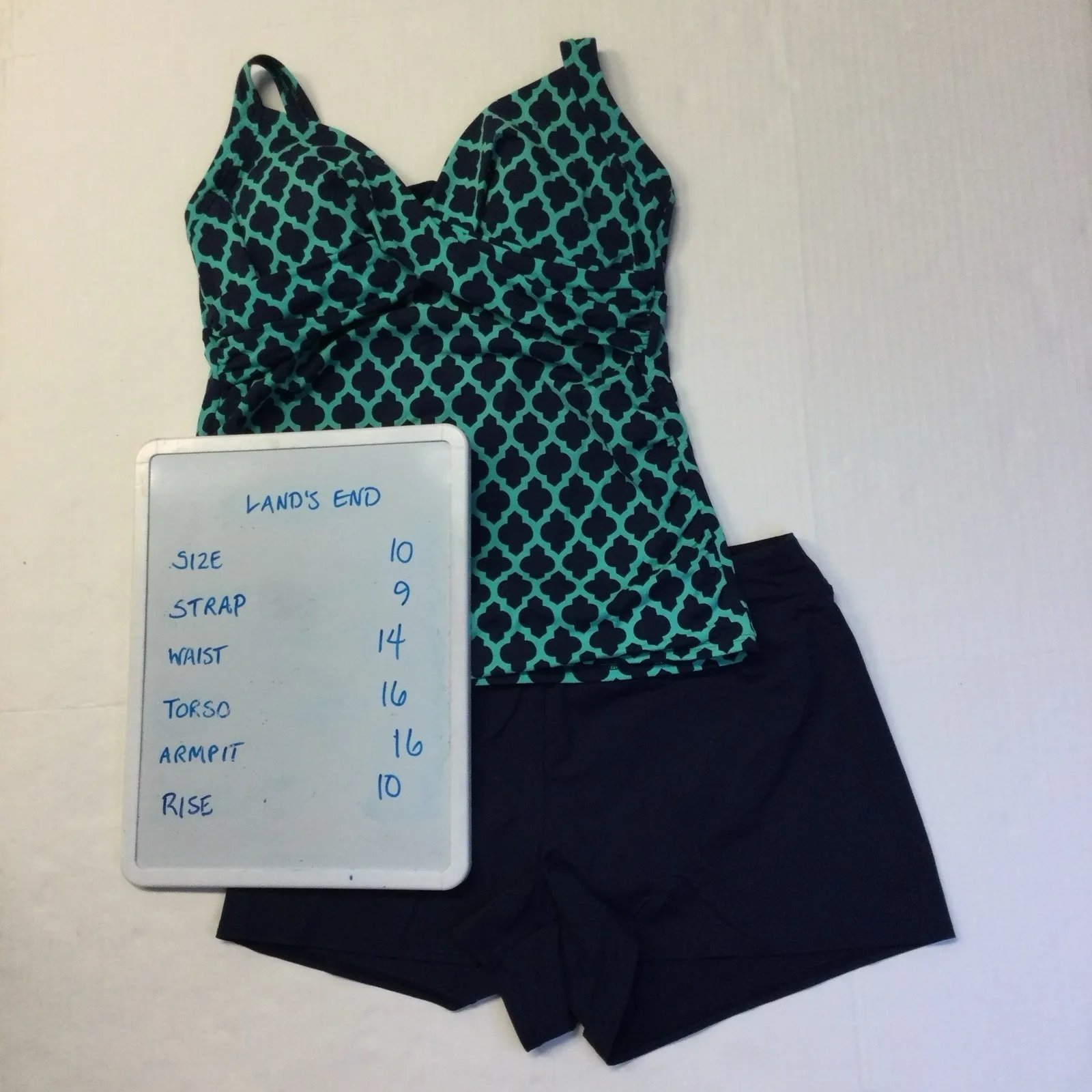Lands End Deep Sea Navy Aqua Geometric Wrap Tankini SWIM TOP & Bottoms NWOT - Image 9