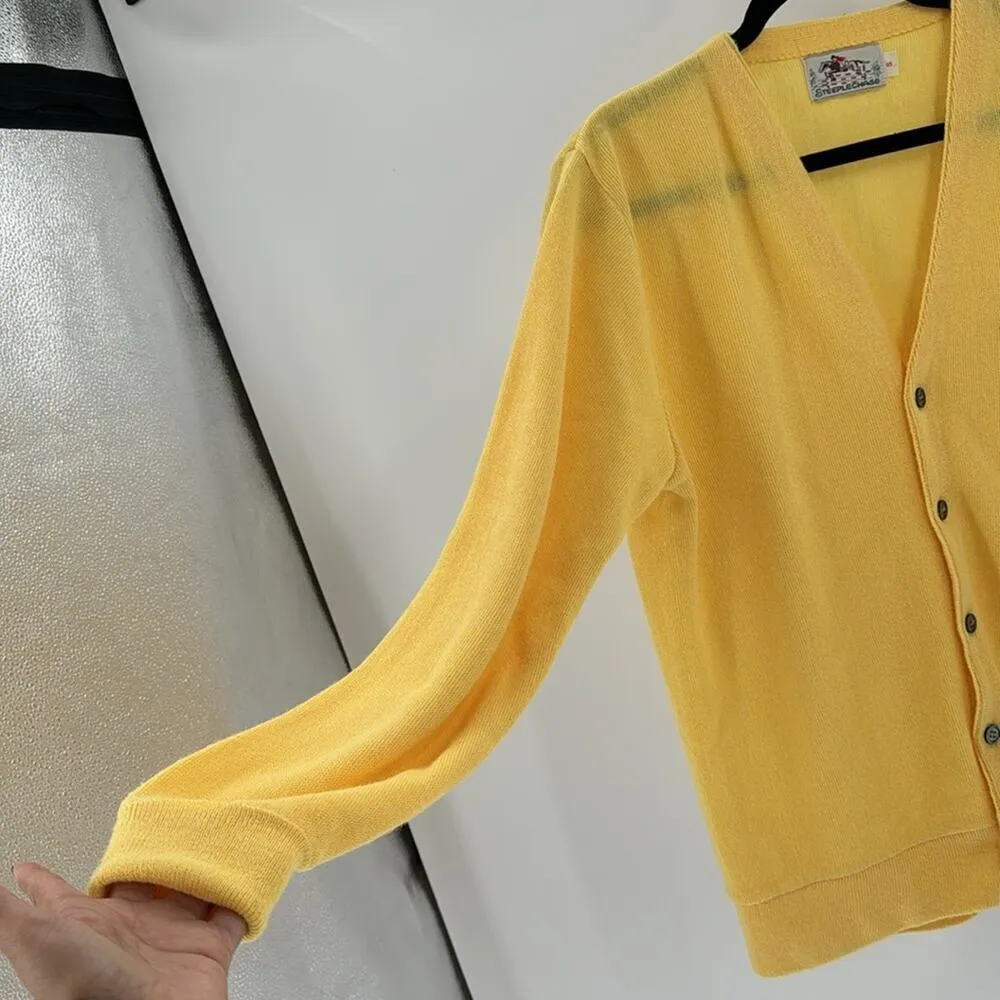 Vintage Cardigan STEEPLECHASE equestrian horse oversized yellow preppy - Image 5