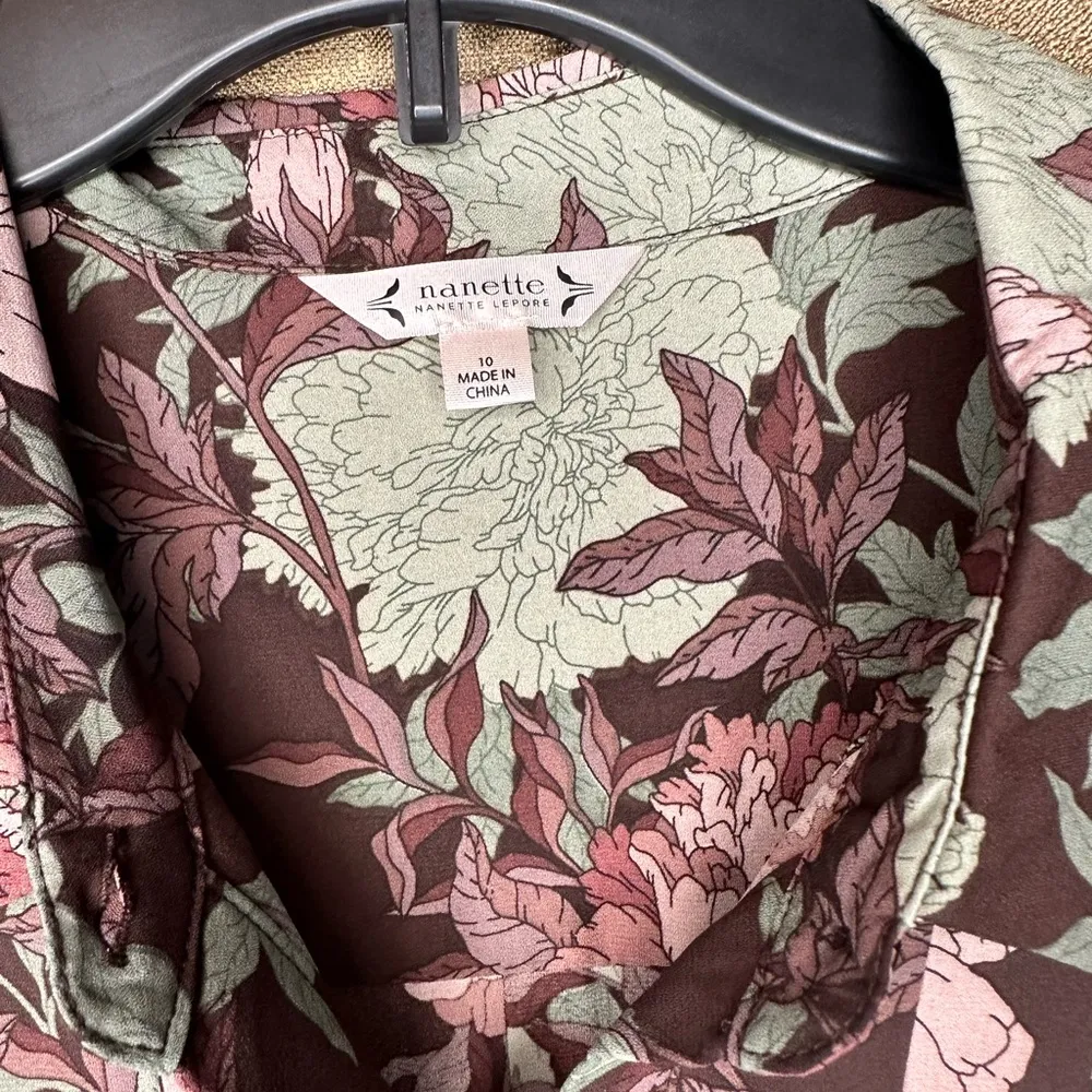 NWT Nanette Nanette Lepore Floral Printed Pleat Shirtdress Dark Eggplant Size 10 - Image 5