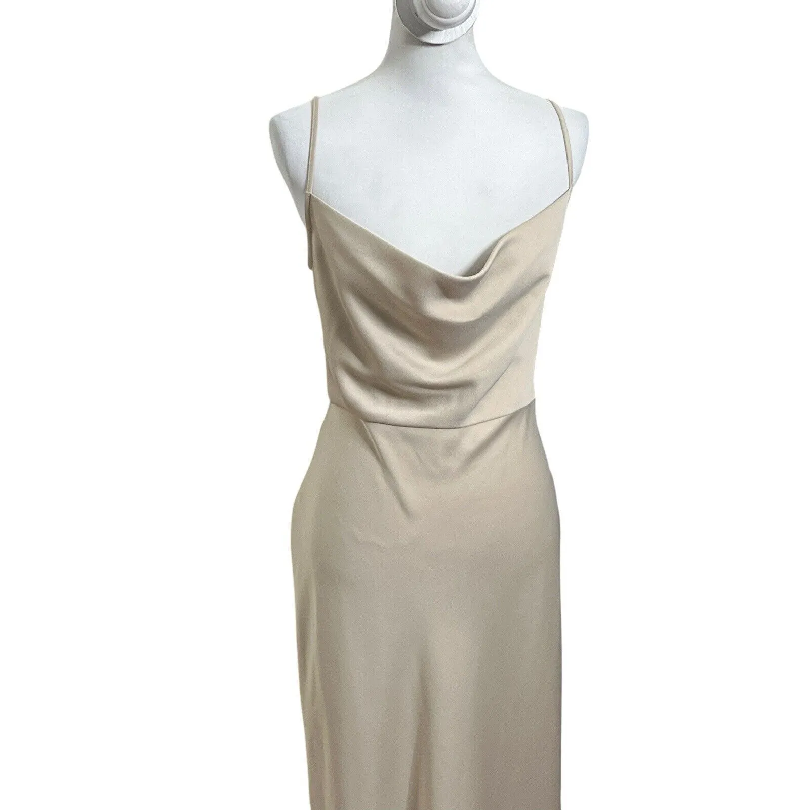 BHLDN Cali Satin Cowl Neck Slip Dress Champagne Women’s Size 14 Midi - Image 3