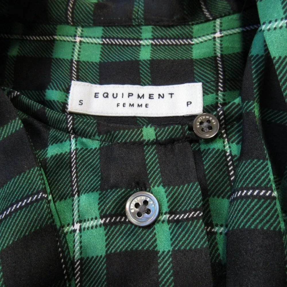 NWT Equipment Essential Tie Neck in Emerald Envy Plaid Silk Button Down Shirt S - Image 4