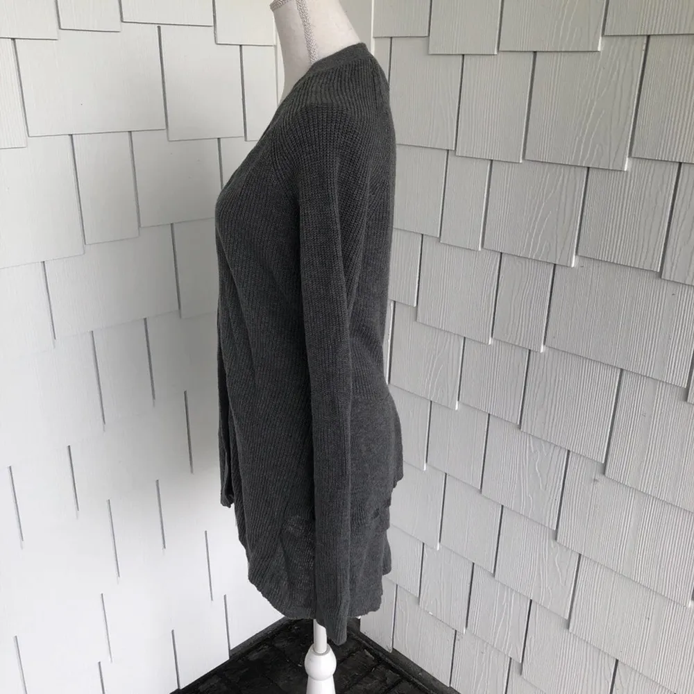 Chelsea28 Women's Grey Dark Heather Ribbed Ruffle Open Front Cardigan sz S - Image 3