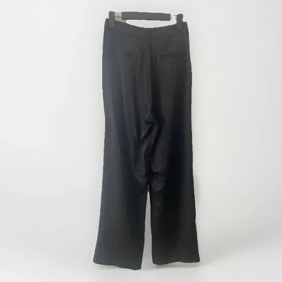 Le Lis Wide Leg Satin Pants High Rise Dress Trousers Black Womens Small - Image 8