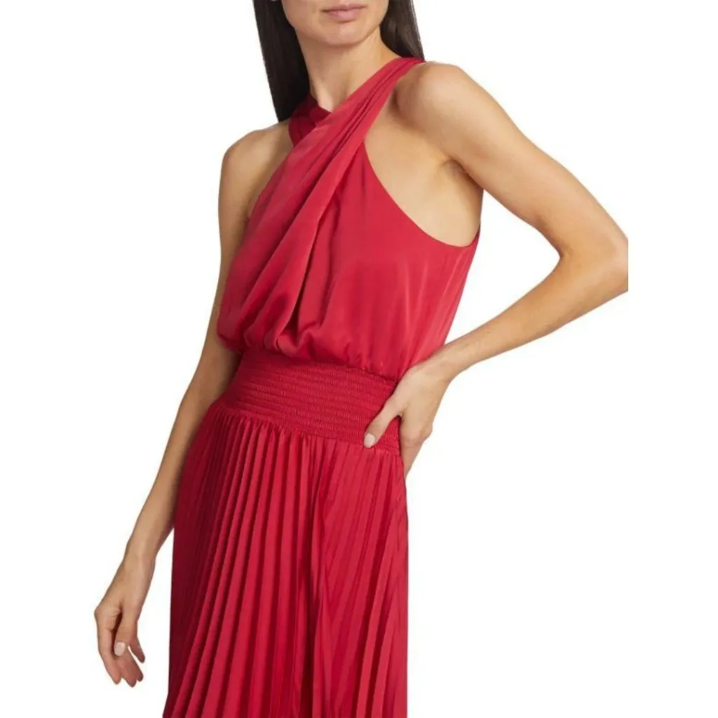NWT Ramy Brook Arina Halter Maxi Dress Red Pleated Smocked Waist Size 12 - Image 7