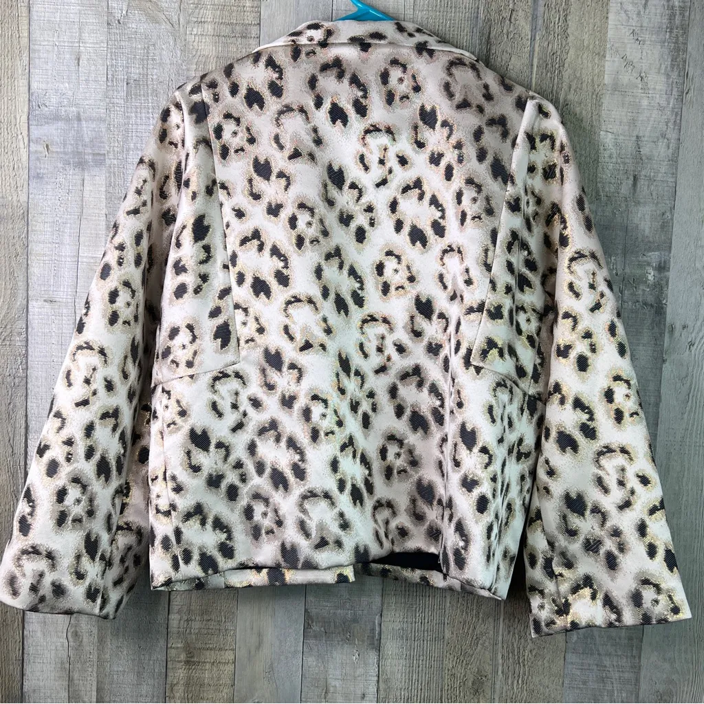Natori Size XL Gold Metallic Leopard Print Lined Open Front Jacket Cardigan - Image 3