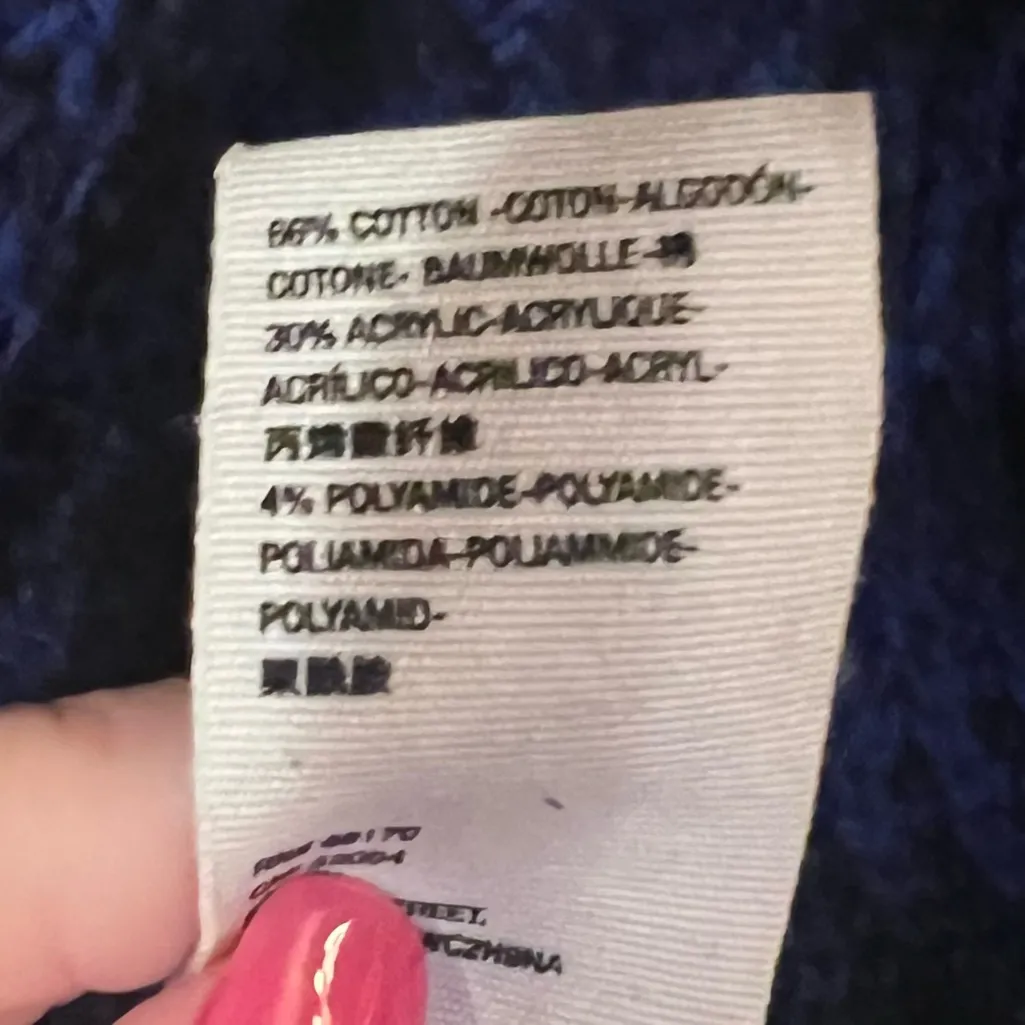 Free People High Hopes‎ Chunky Knit Open Front Cardigan in Blue Combo Size Large - Image 16