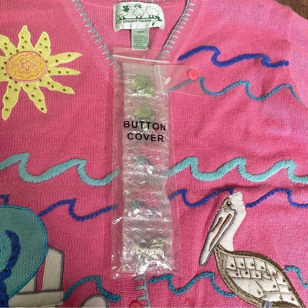 Quacker Factory Beach Ocean Lake Vacation Ugly Sweater Whimsical Quirky Cardigan - Image 4