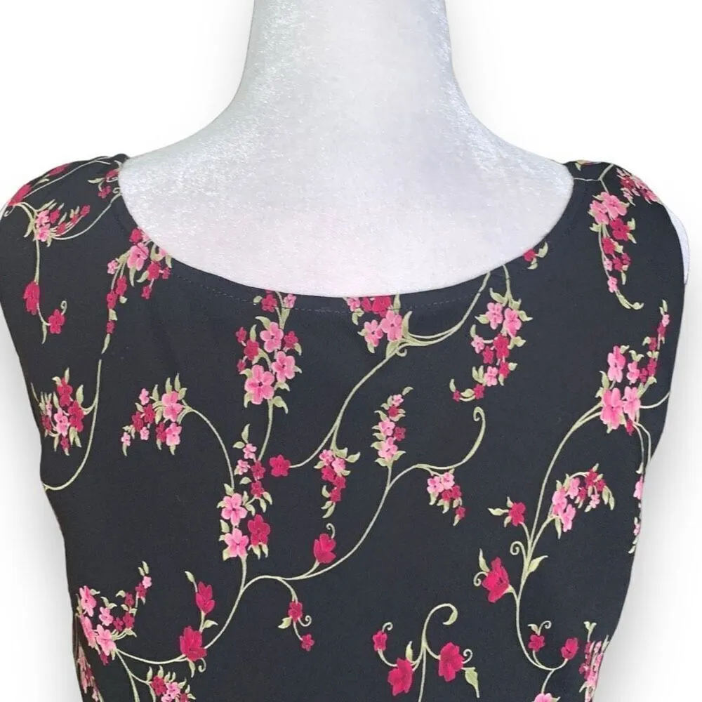 Vintage 90s All That Jazz Dress Black Hot Pink Floral Lace Trimmed Sleeveless Black - Image 7