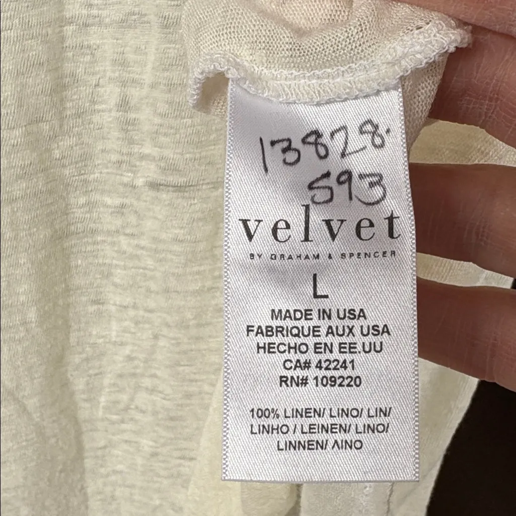 NWT Velvet For Calypso St. Barth Yosie Linen Long Sleeve Top Ivory Size Large - Image 6