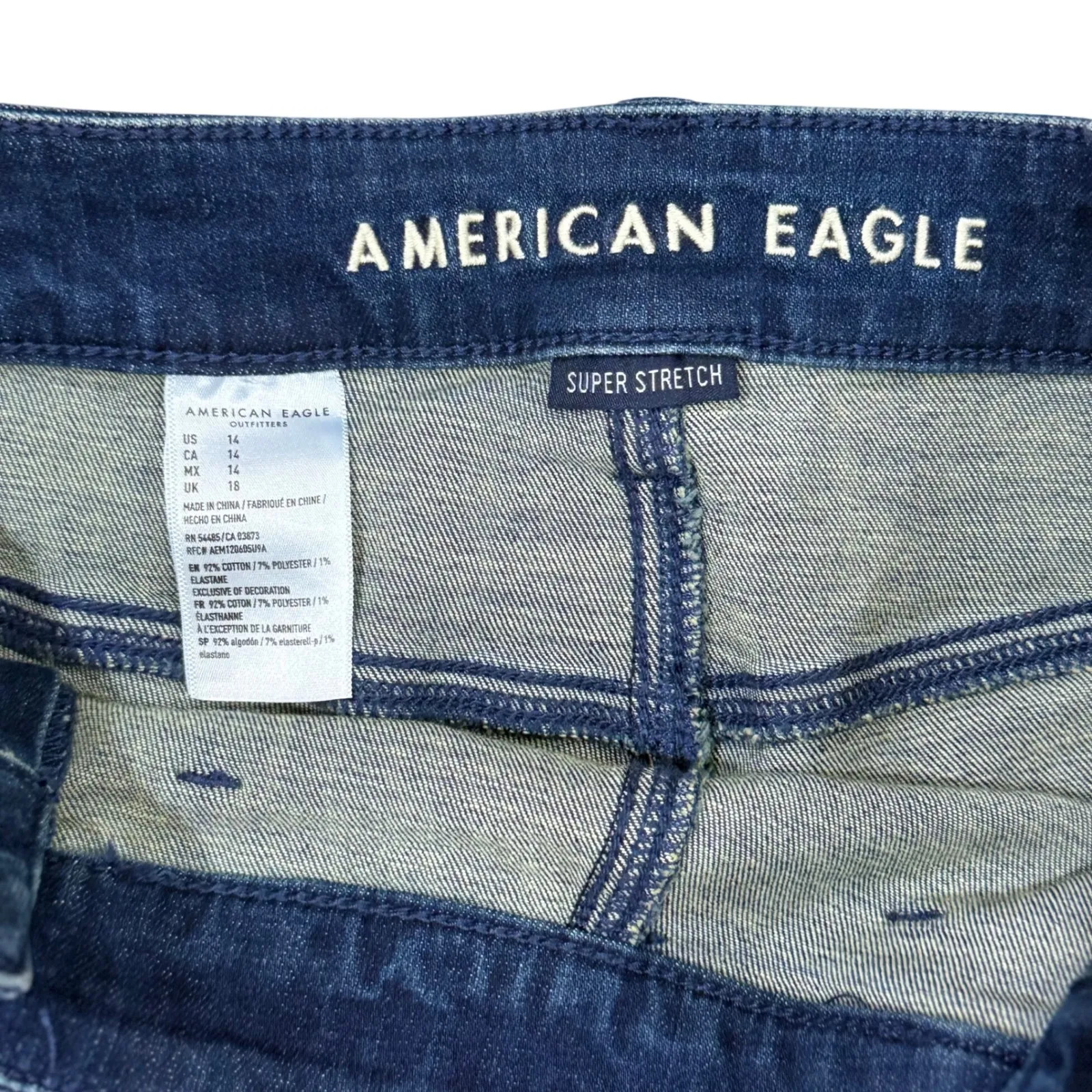 American Eagle High-rise SUPER Stretch Denim Shortie Shorts Sailor Buttons sz 14 - Image 4