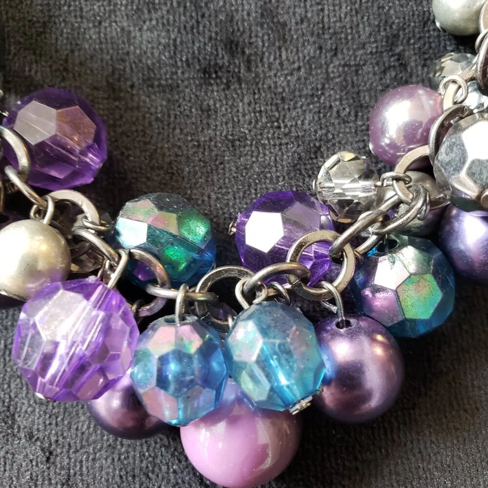 Womens Multicolor Multiple Beaded Cable Chain Necklace with Lobster Clasp Purple - Image 3