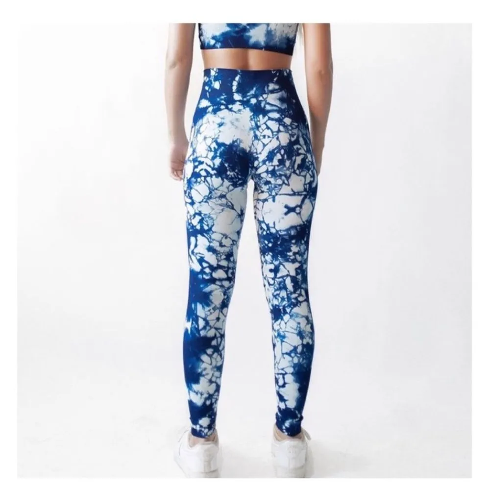 SET ACTIVE blue crush tie dye leggings NEW! Size M - Image 5
