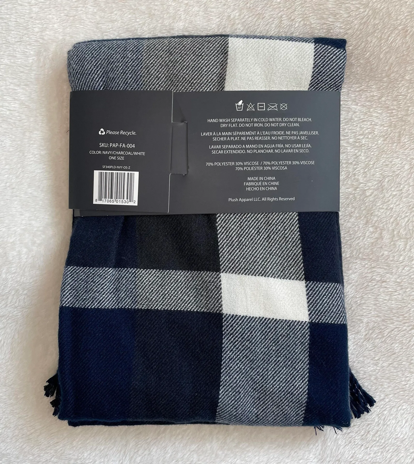 Plush Ultra Soft Fleece Plaid Scarf Gray - Image 9