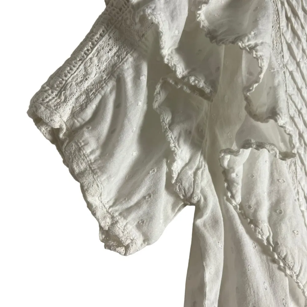 Maia Bergman Mery White Cotton Eyelet Ruffled Mini Dress Size Small - Image 8