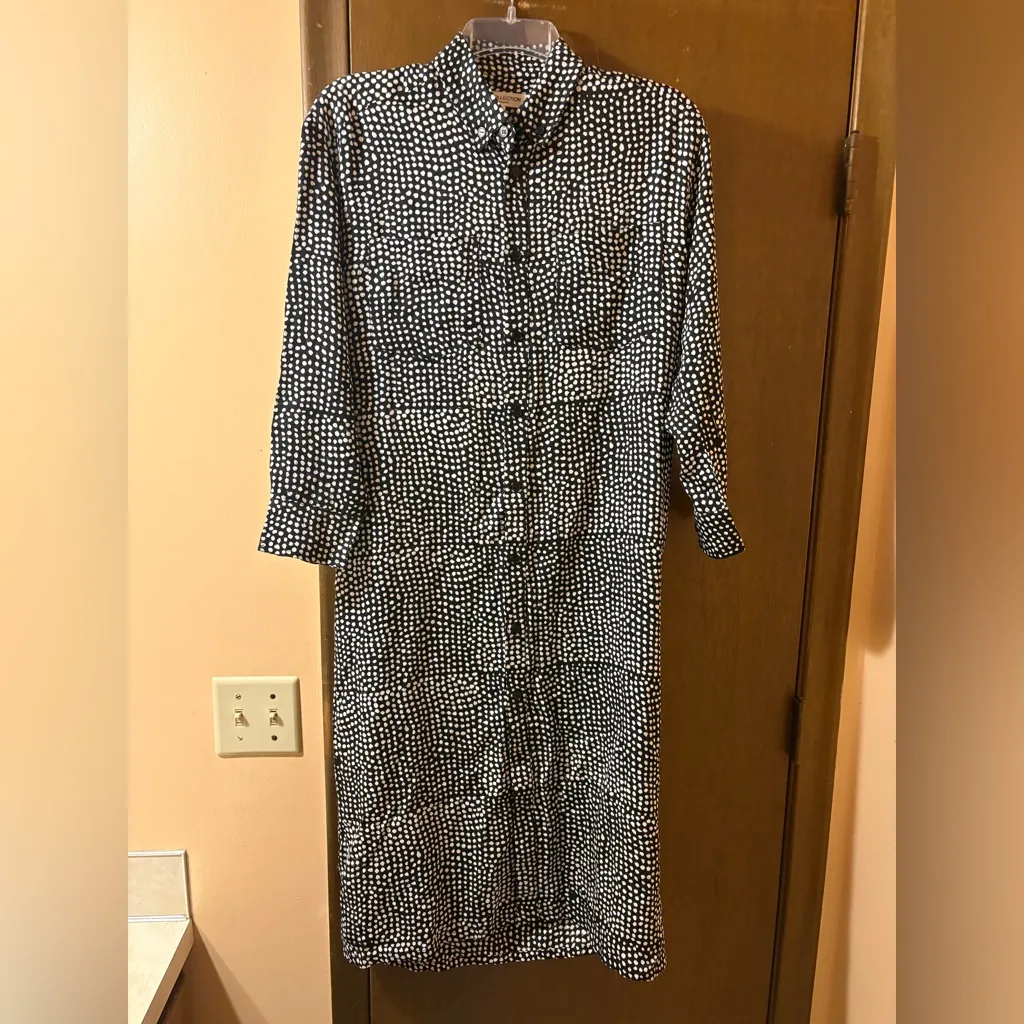 India Collection Emerson Fry Ry Belted Shirt Dress in Painterly Dots - Image 3