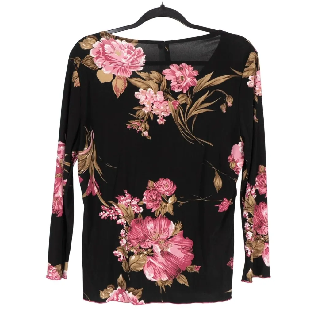 Susan Lawrence Floral Blouse L Womens NEW VTG Black Pink Long Sleeve Shirt USA - Image 4