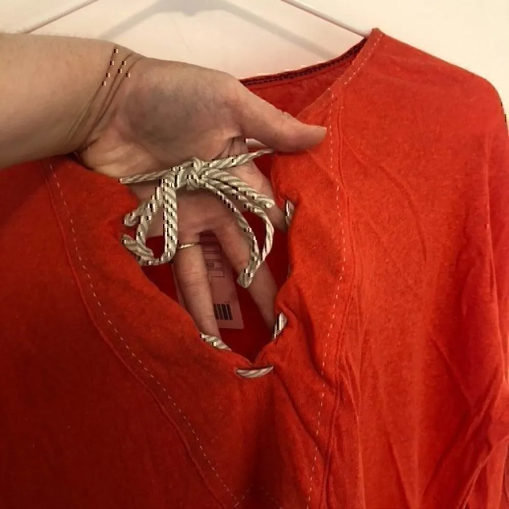 NEW NWT ANTHROPOLOGIE ANTHRO Orange Red V-Neck Lace Up Linen Cotton 3/4 Sleeve S - Image 6