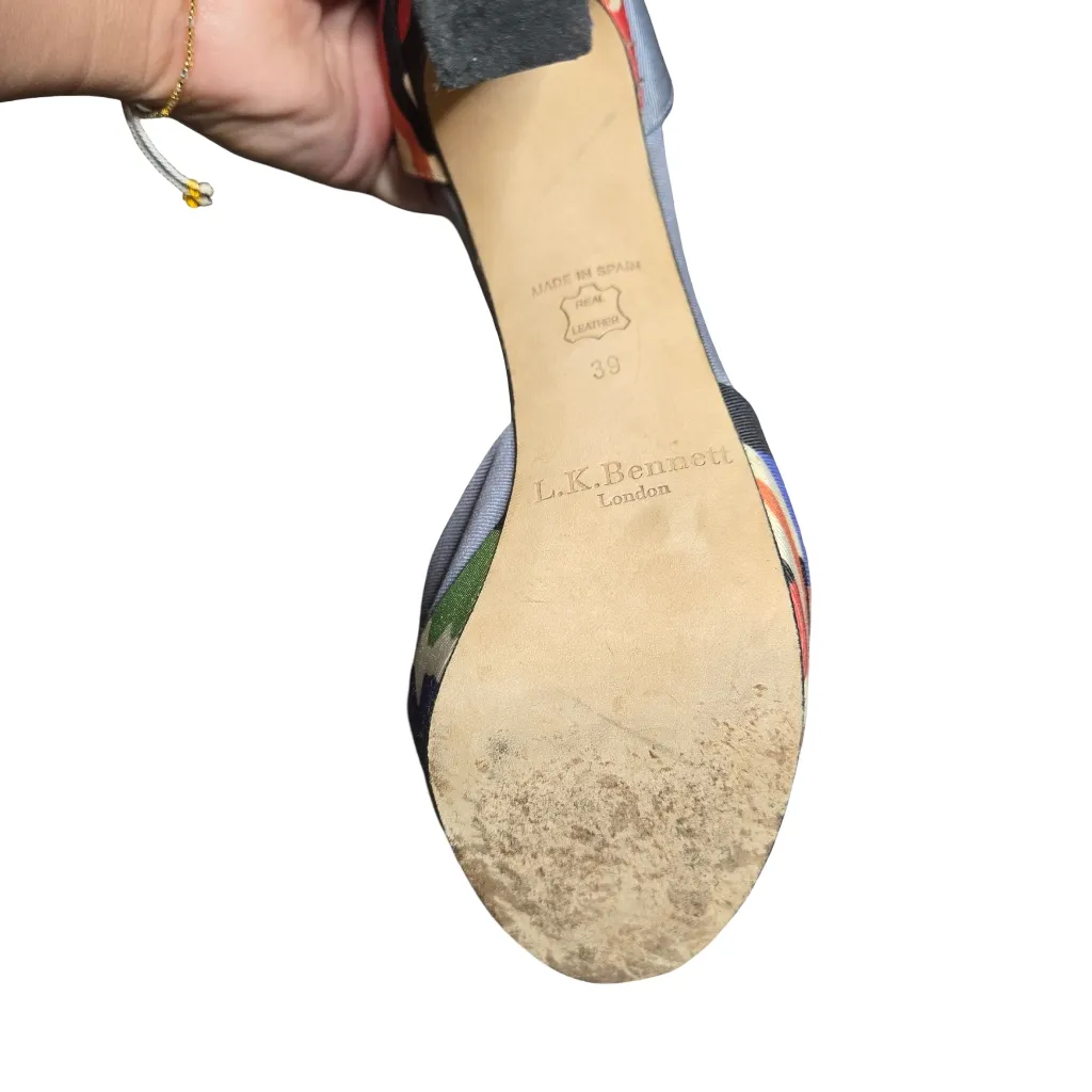 L.K. Bennett Selina Peep Toe Multicolor Patterned Heels Size: 39 - Image 7