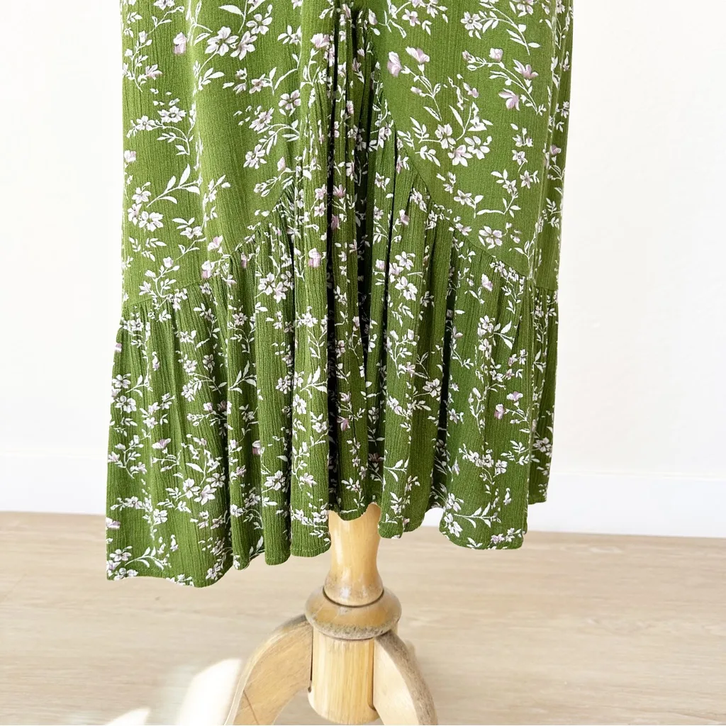 Lulu’s Missie Olive Green Floral Print Ruffled Tie-Back Midi Dress NWOT | Small - Image 5