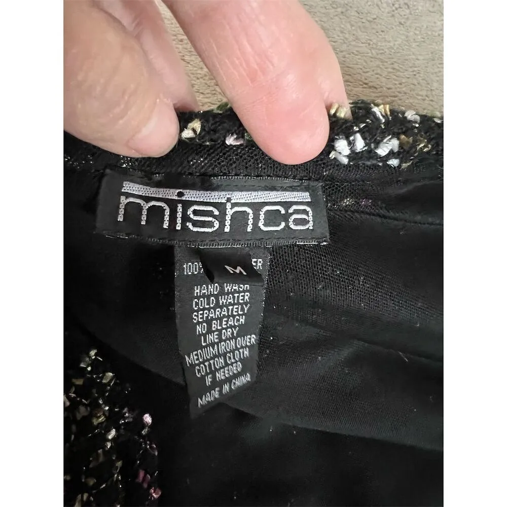 Mishca Women's Tweed Jacket Multicolor Dots Ruffle Collar Size M Black Size M - Image 3