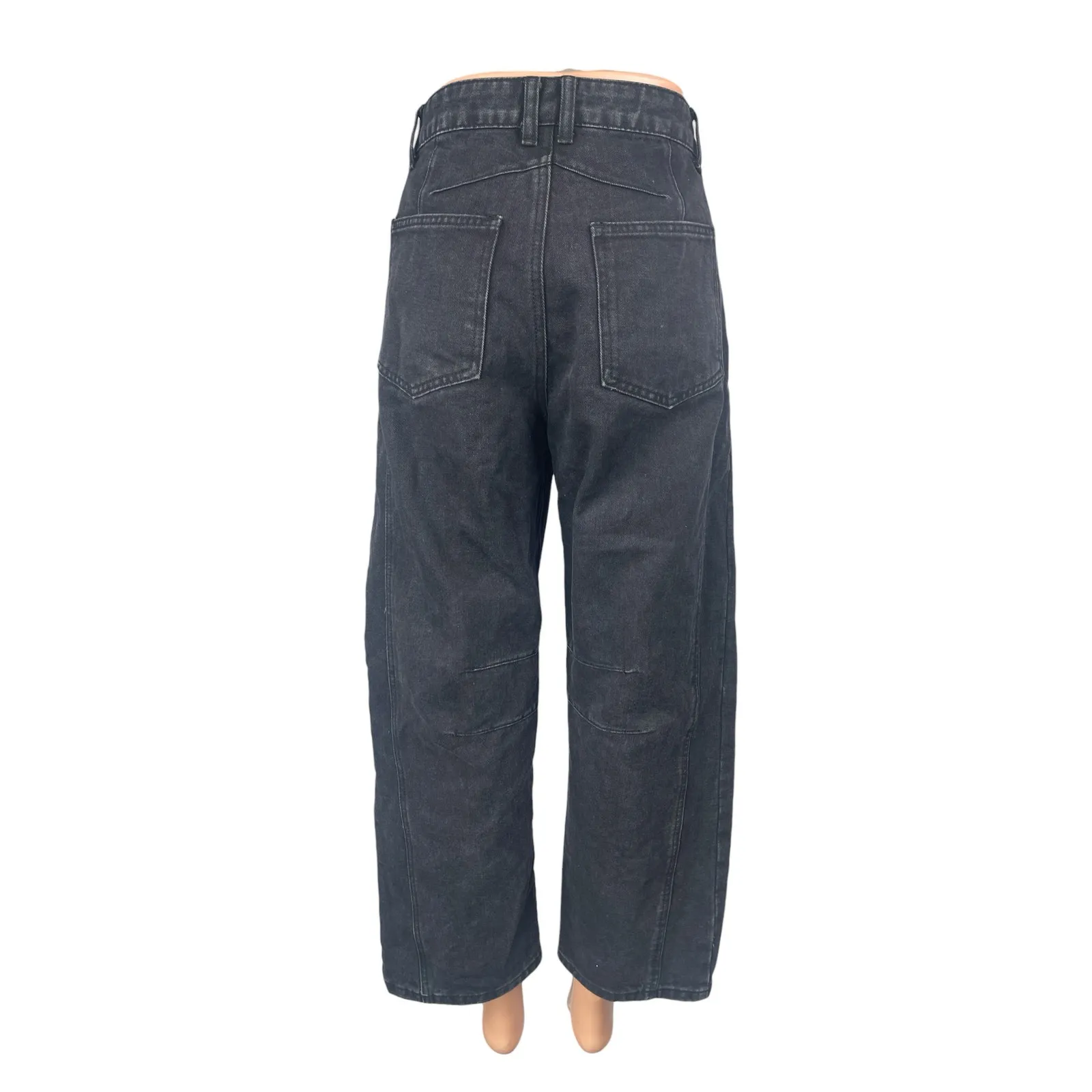 Women's Black High Rise Carrot Barrel Baggy Wide Leg Denim Jeans Pants Size S - Image 2