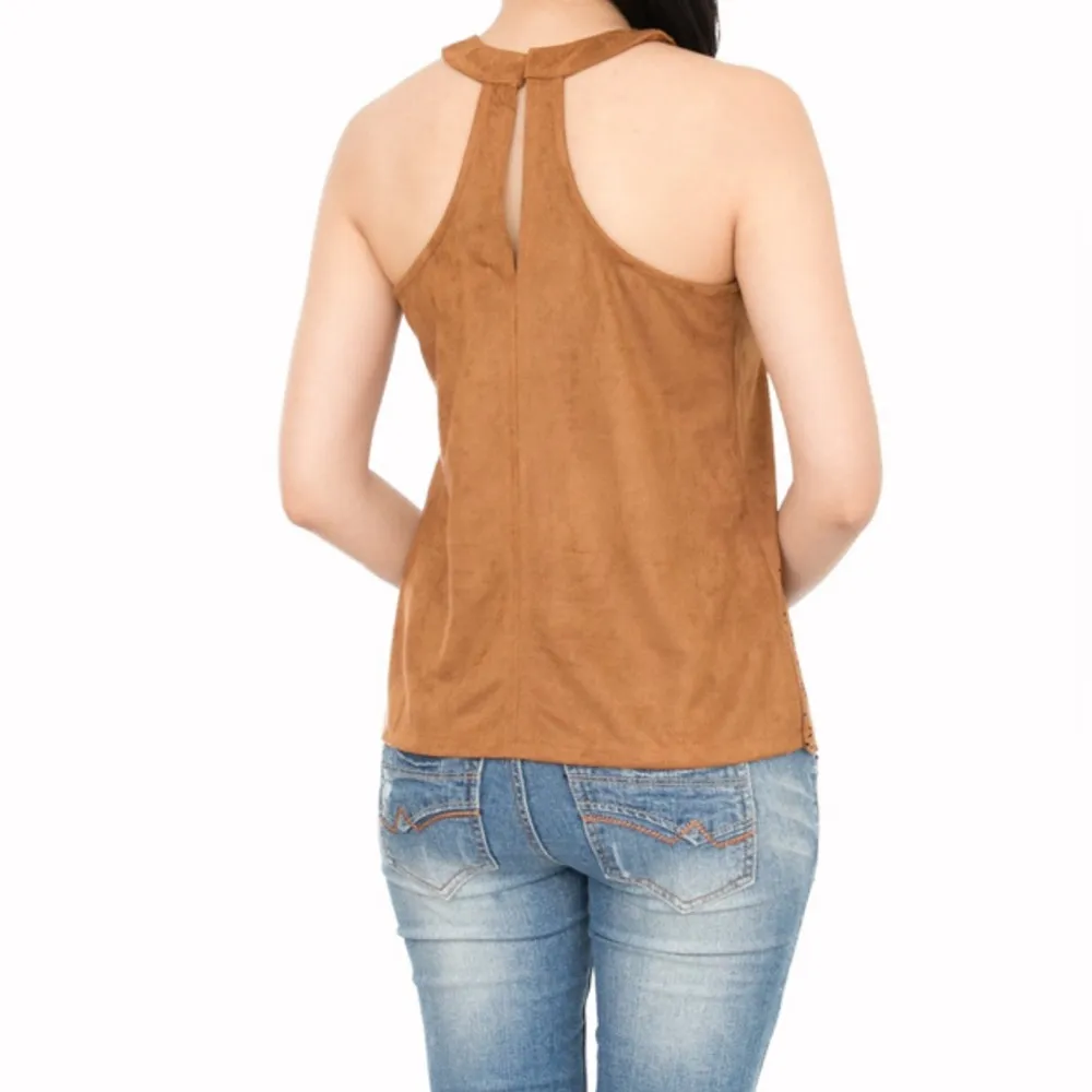 Zara Trafaluc Women’s Laser Cut Out Halter Neck Suede Top - Image 8