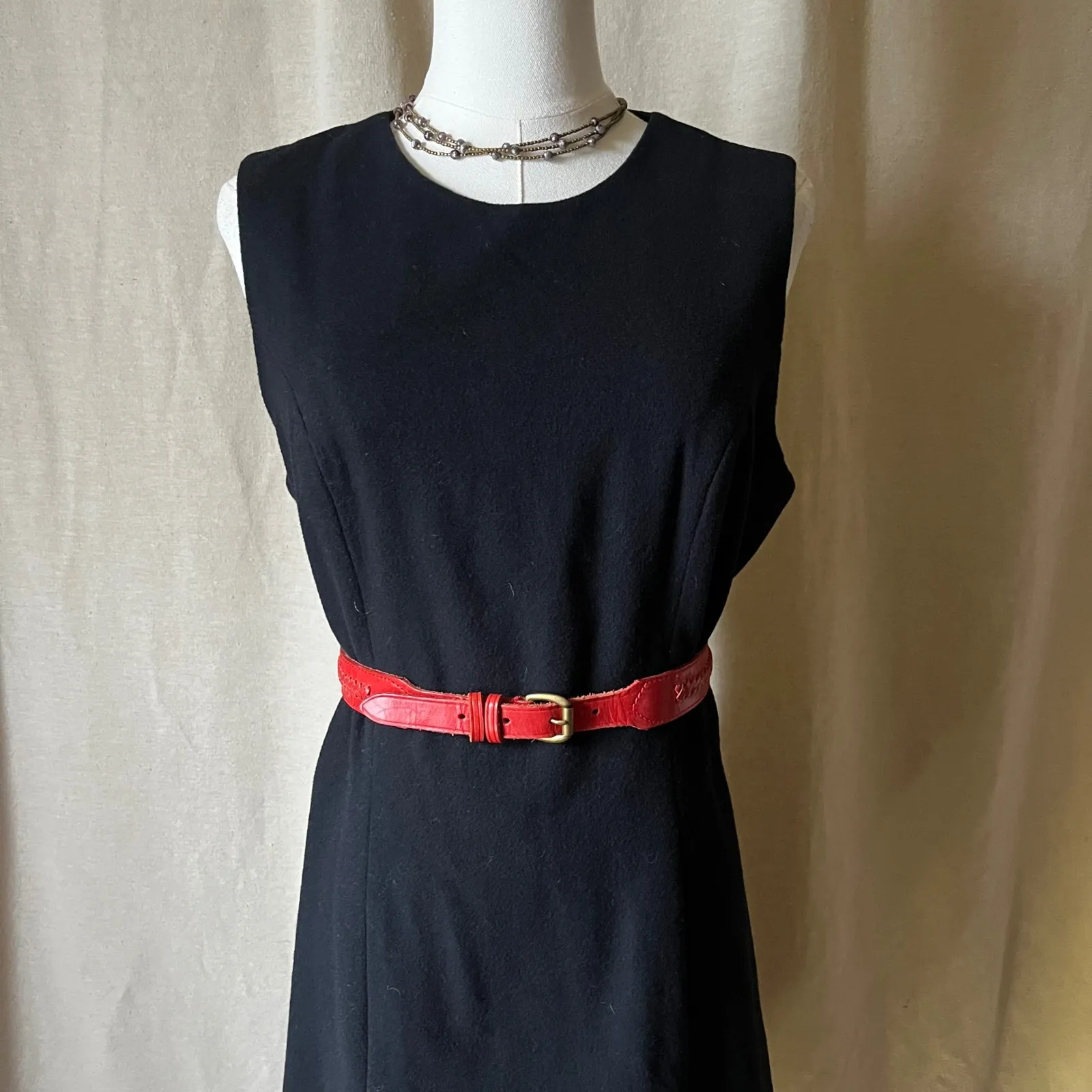 Vintage 90s Eddie Bauer Wool Cashmere Black Midi Dress‎ Made in Hong Kong 8 Tall - Image 2