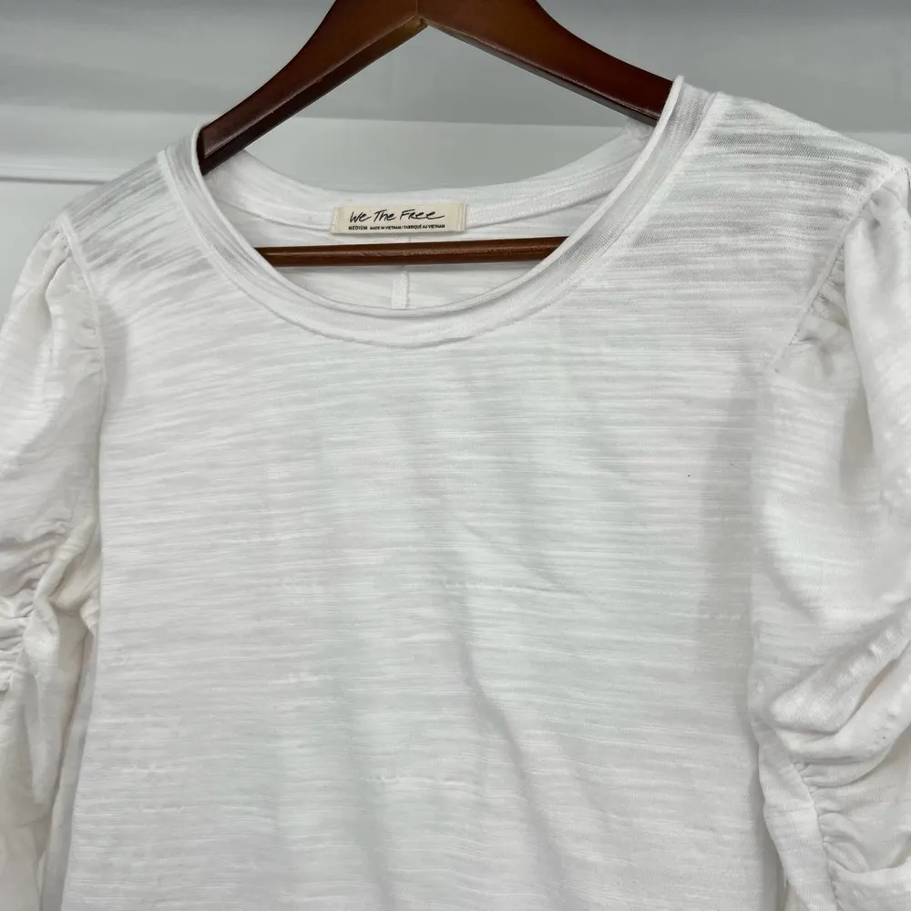 Free People Natasha Tee Womens white Top Puff Ruched Sleeve long sleeve medium - Image 4