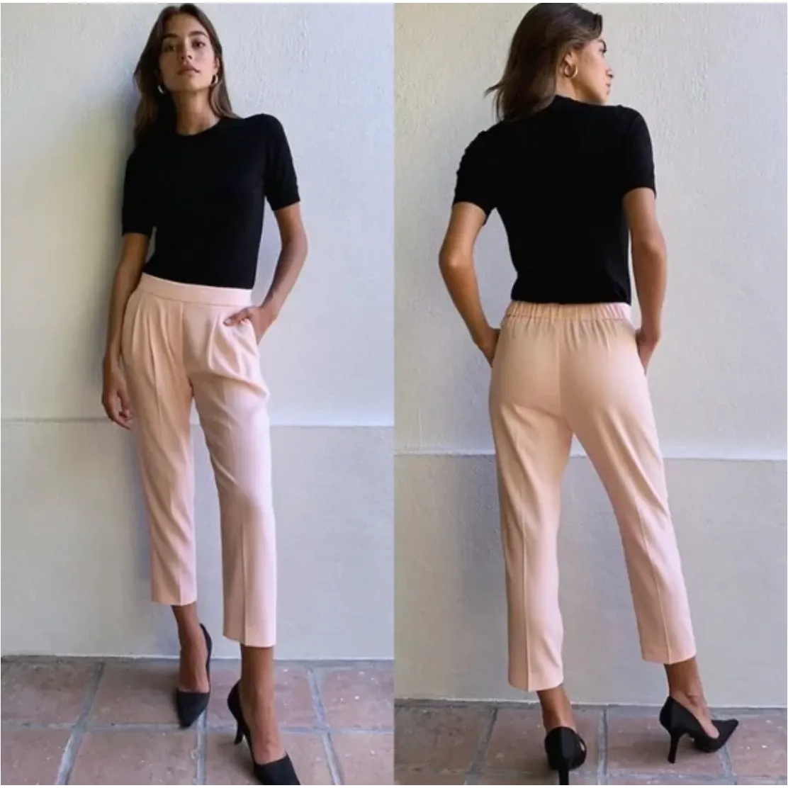 Babaton Ateler Pant Cohen Size 2 Pink Tan Pull-On High Rise Fleece Slim Women - Image 2