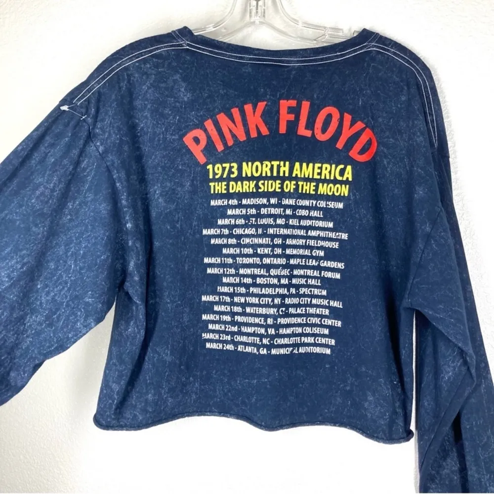 Pink Floyd Cropped Long Sleeve Tee Shirt Blue Cotton Band Tee Tie Dye Size S / M - Image 9