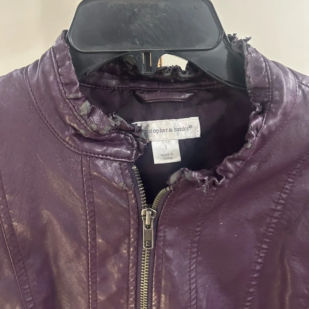 Christopher & Banks Purple Leather Zip Front Jacket Womenโs Size Small - Image 5