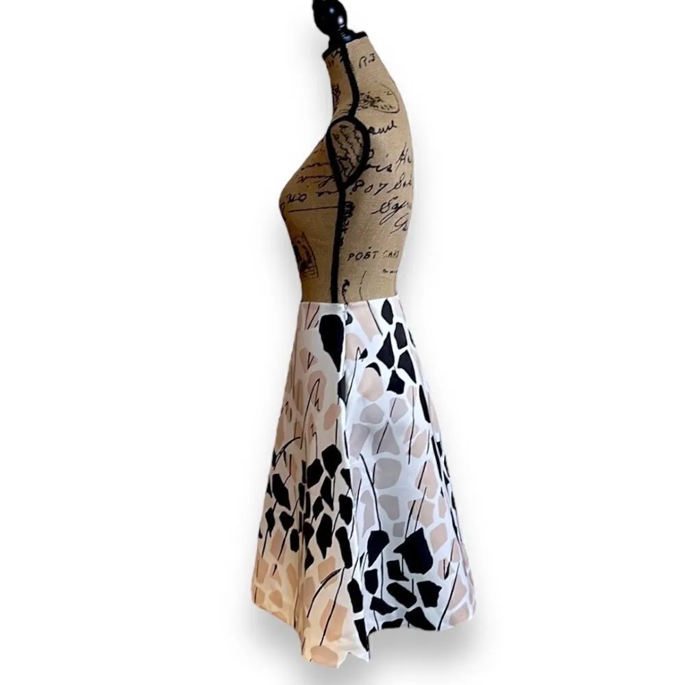 Richard Allan x H&M White Pink Black Print Pattern Satin Knee Length Skirt 4 NWT - Image 4