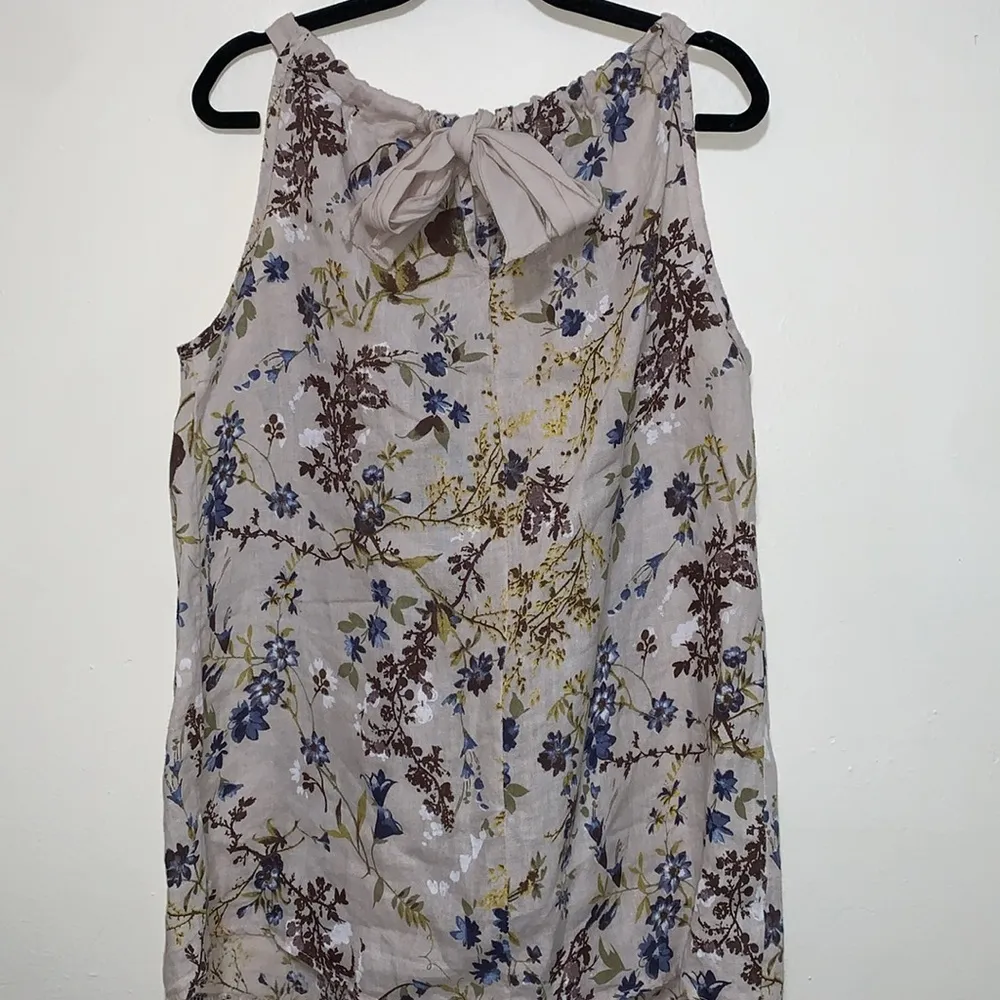 Bellambia made in Italy 100% linen woman flowy halter shirt size LARGE Tan - Image 3