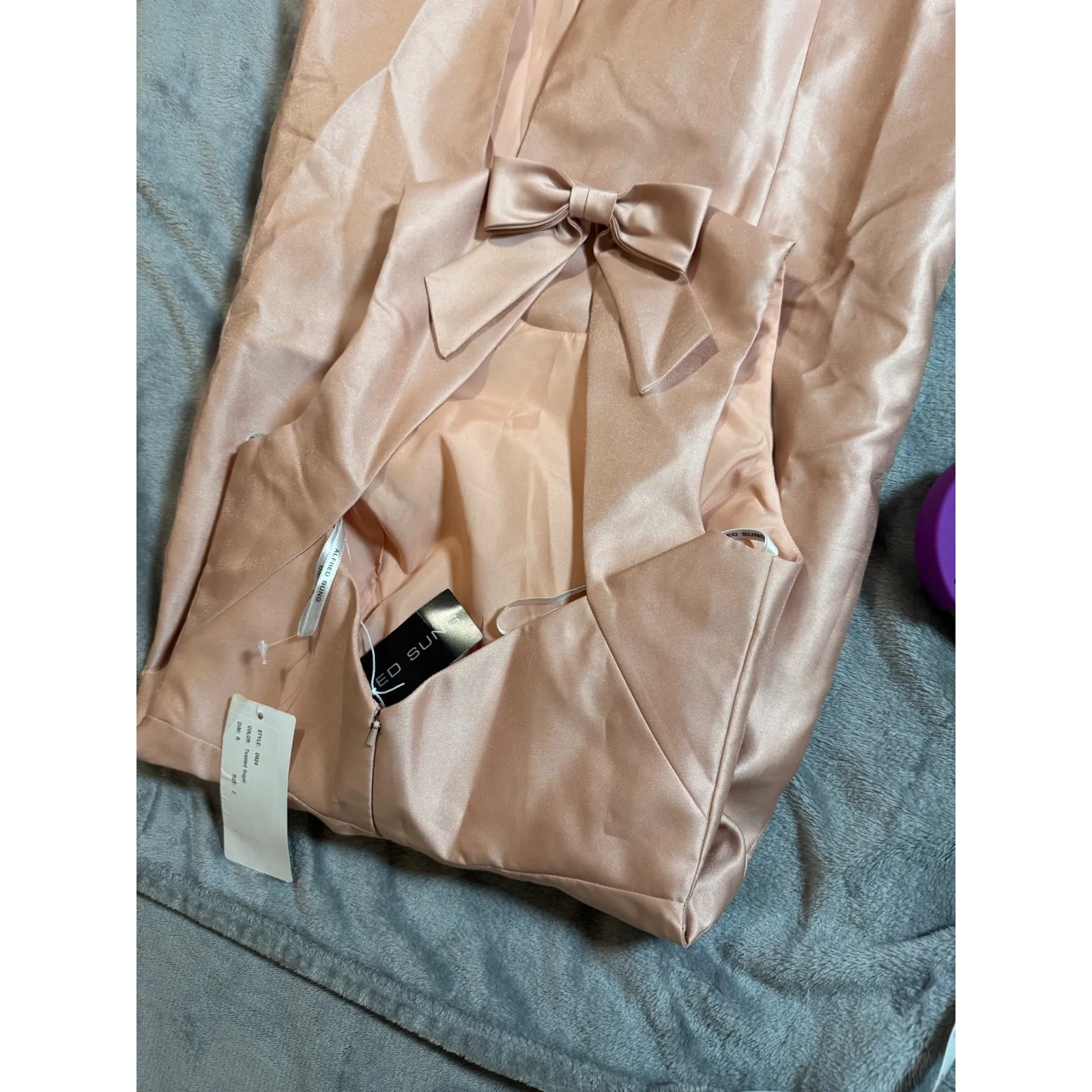 NWT Alfred Sung JEWEL‎ NECK BOWED OPEN-BACK TRUMPET DRESS FRONT SLIT Pink 2R - Image 8