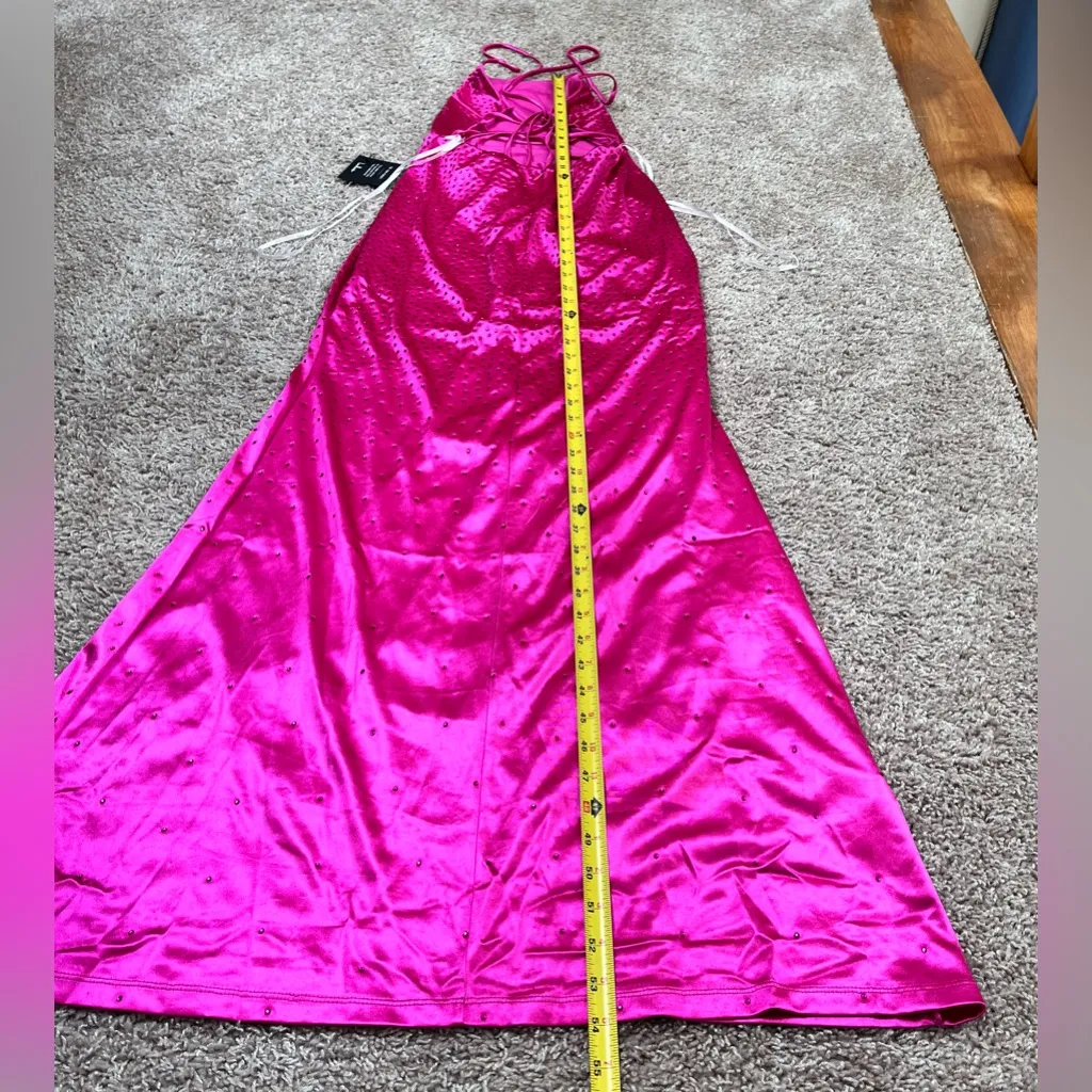 Lulu’s Radiant Satin Rhinestone Maxi Dress Pink - Image 15