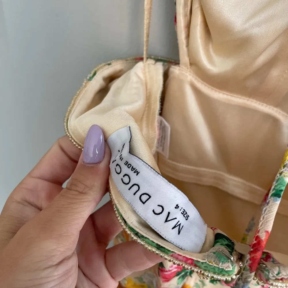 MAC DUGGAL Nude Multi Floral Print Cut Out Lace Tiered Gown - Image 13