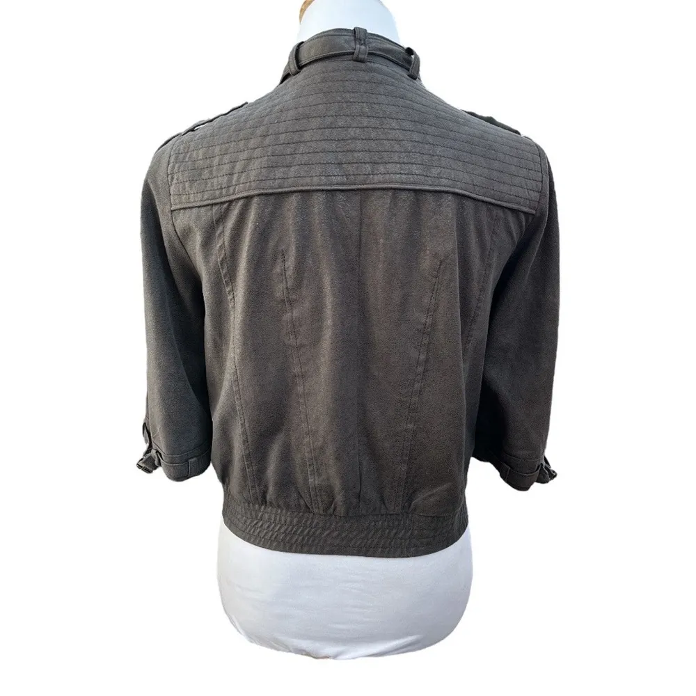 Zara Moto Style Cropped Shirt Sleeve Faux Suede Jacket Gray Size Medium - Image 2
