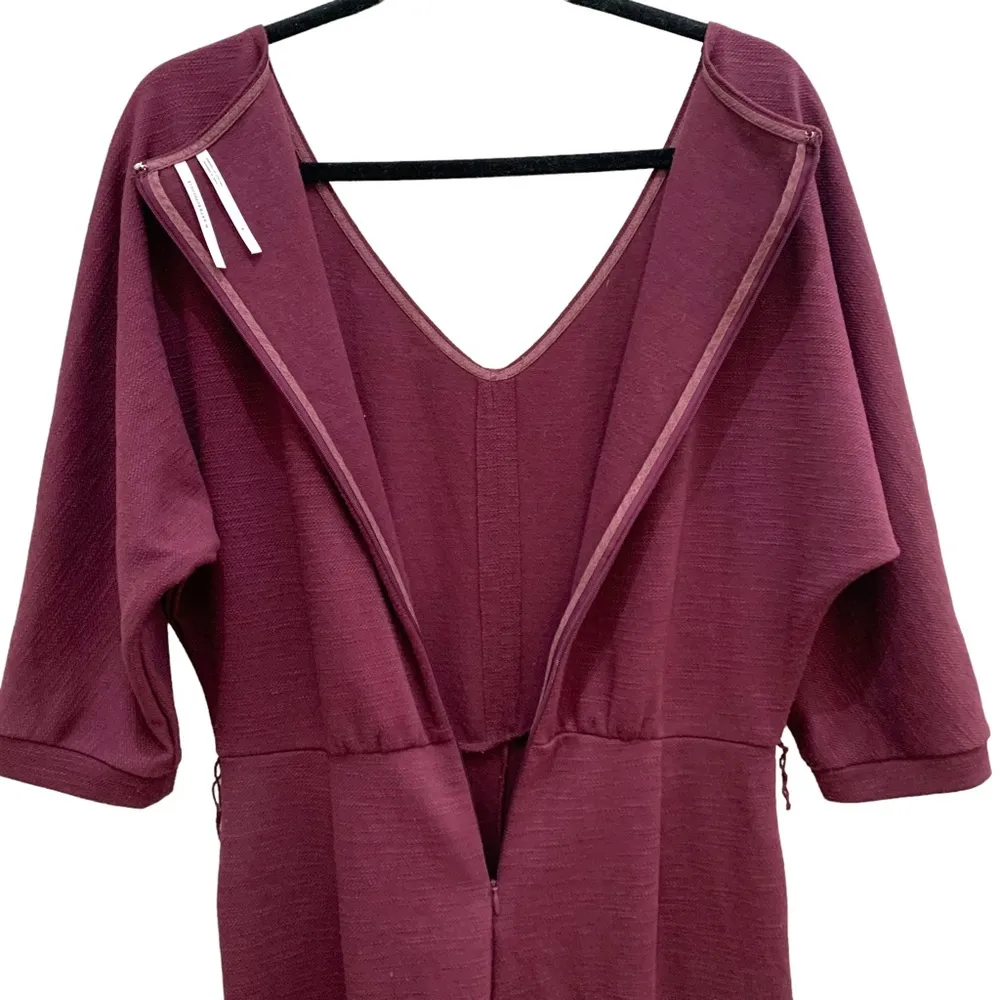 Anthropologie Sutton Ponte Jumpsuit v-neck purple plum textured pleated batwing - Image 13